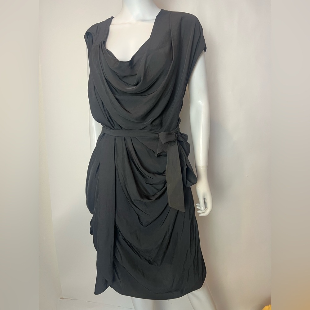 Alexander Wang Draped Triacetate Cowl‎ Neck Dress Size 4 Dark Gray